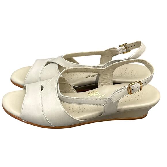 SAS Tri Pad Comfort Caress Cross Strap White Leather Wedge Sandal Women 8.5N - Picture 3 of 7